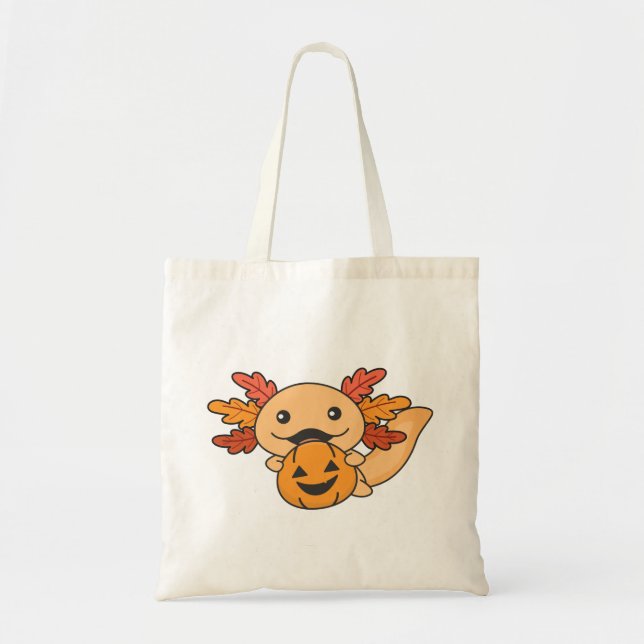 Fall Axolotl mit Herbstlauben Pumpkin Fall Tragetasche (Vorne)