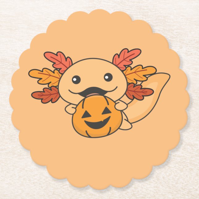 Fall Axolotl mit Herbstlauben Pumpkin Fall Untersetzer (Vorderseite)