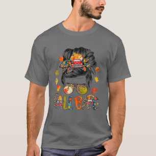 Fall Babe Fall Mama gesegnet Messy Bun Leopard Dan T-Shirt