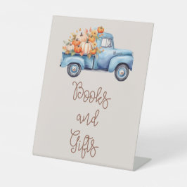 Fall Baby Dusche Blue Pumpkin LKW Bücher und Gesch Sockelschild