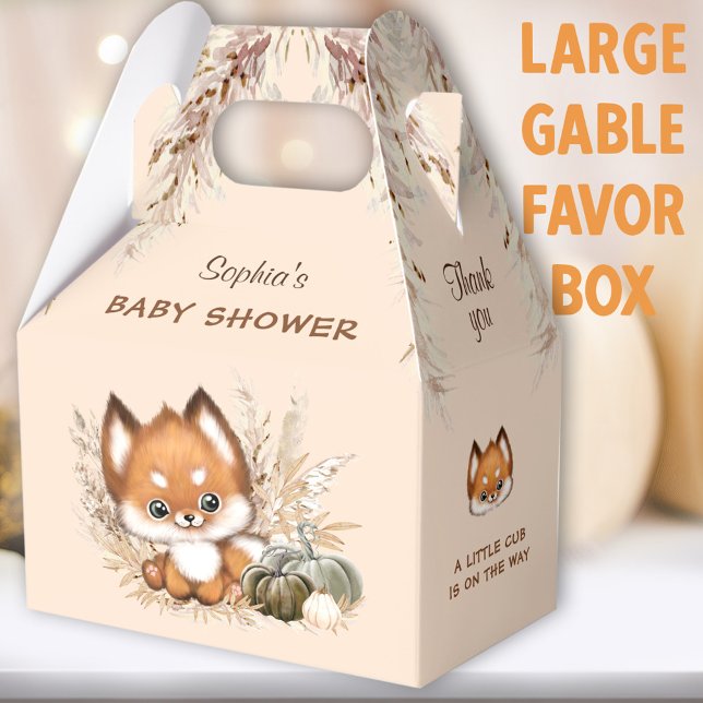 Fall Baby Dusche Cute Fox Pumpkin Large Favor Box Geschenkschachtel (Cute Fox Beige Large Gable Favor Boxes - You can choose from 3 sizes of these gable favor boxes)