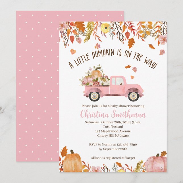 Fall Baby Dusche Einladungen für ein Mädchen (Vorne/Hinten)