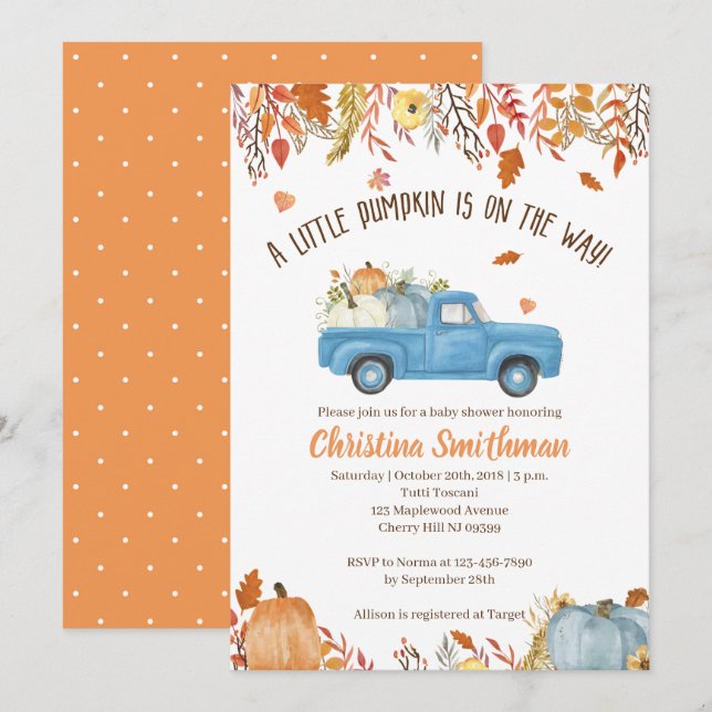 Fall Baby Dusche Einladungen für einen Jungen (Vorne/Hinten)