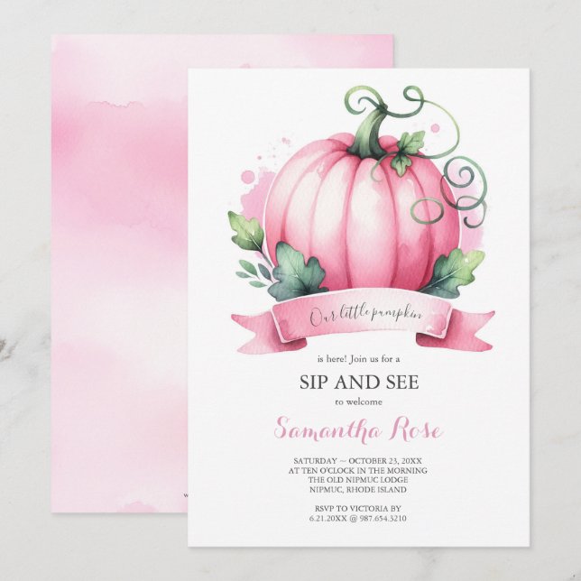 Fall Baby Dusche Kleine Pumpkin Sip und sehen Einladung (Vorne/Hinten)