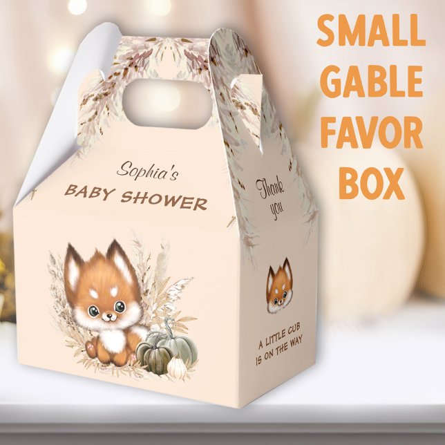 Fall Baby Dusche Niedlich Fox Pampas Pumpkin Gefäl Geschenkschachtel (Cute Fox Beige Small Gable Favor Boxes - You can choose from 3 sizes of these gable favor boxes)