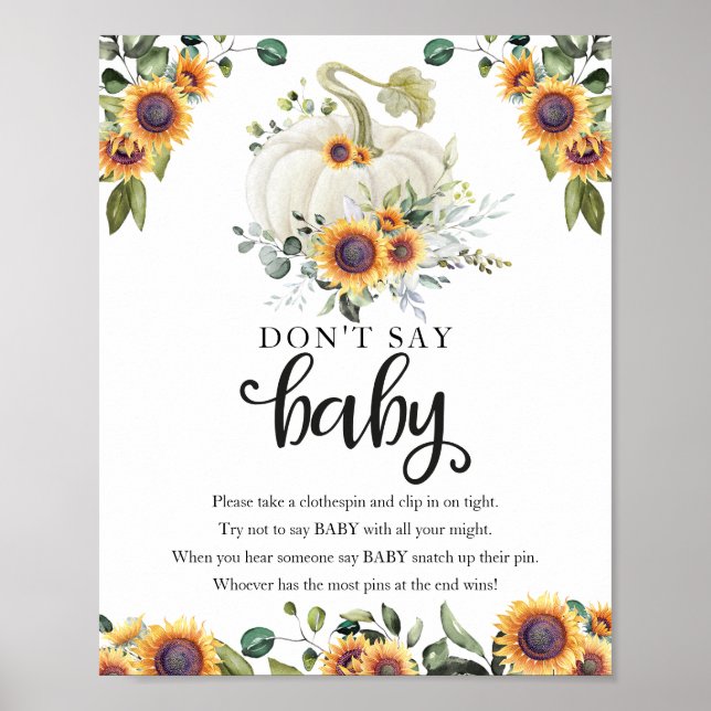 Fall Baby Duwer Greenery Say Baby Sign Poster (Vorne)
