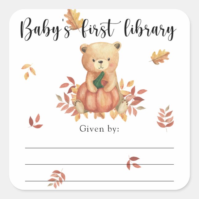 Fall Baby Shower Buchzeichen, Babybücher Quadratischer Aufkleber (Vorderseite)