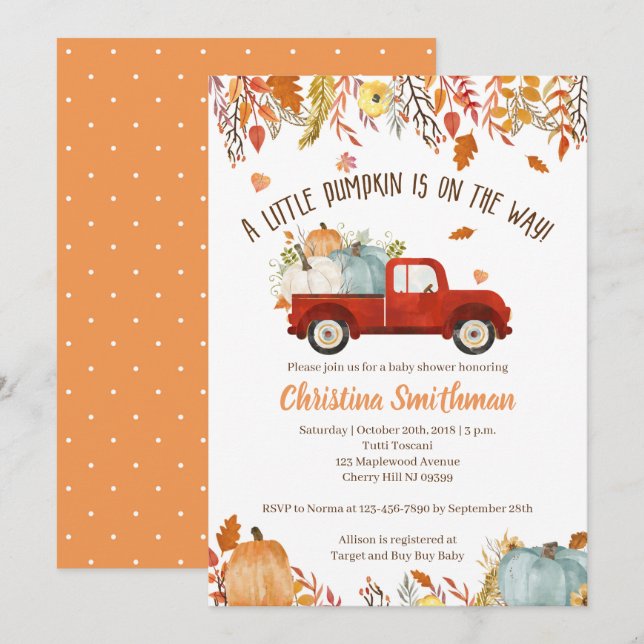 Fall Baby Shower Einladungen für einen Jungen (Vorne/Hinten)
