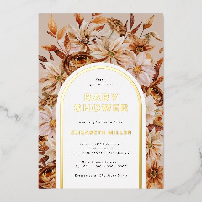 Fall Baby Shower Foil Einladung (Vorderseite)
