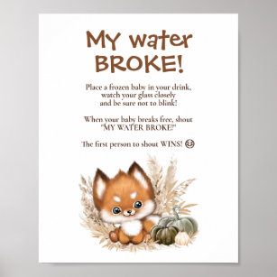 Fall Baby Shower Fox mein Wasser Broke Spiel Schil Poster