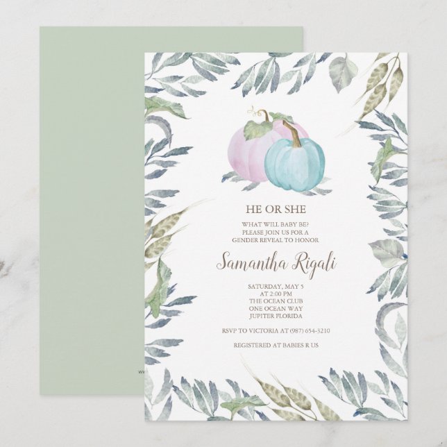 Fall Baby Shower Gender Reveal Pumpkin Einladung (Vorne/Hinten)