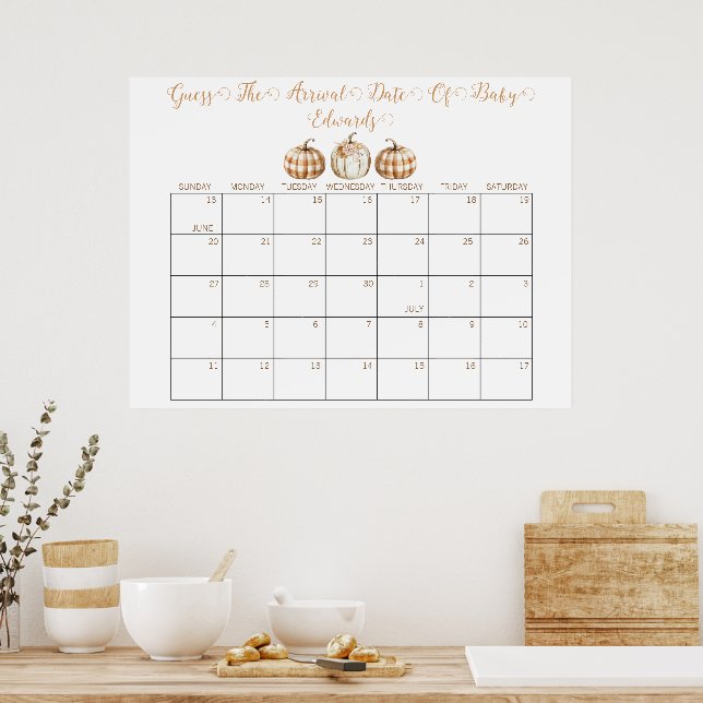 Fall Baby Shower Guess the Delivery Date Calendar Poster (Küche)