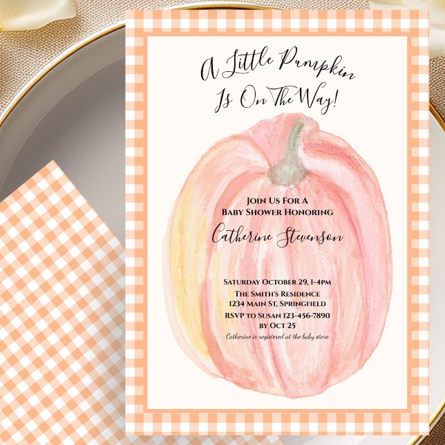 Fall Baby Shower Invitation Little Pumpkin Gingham (Créateur téléchargé)