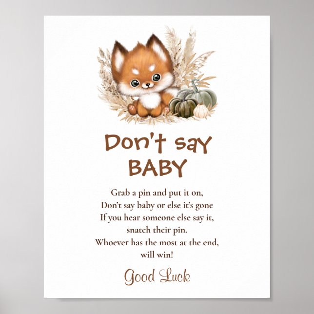 Fall Baby Shower Say Baby Game Sign Poster (Vorne)