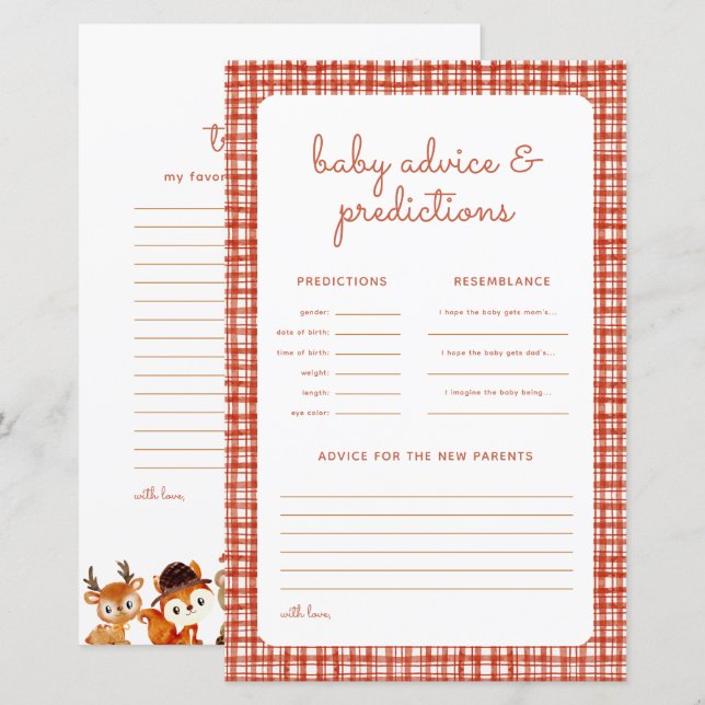 Fall Baby Shower Woodland Picnic Predictions Spiel (Vorne/Hinten)