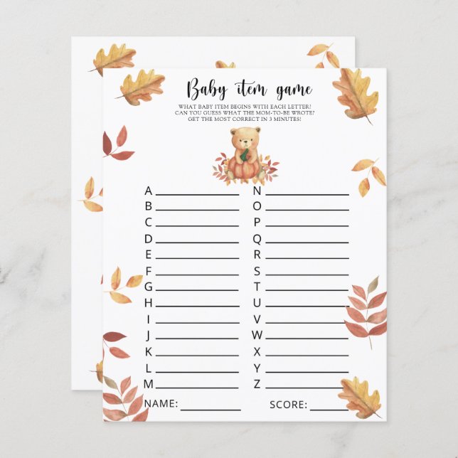 Fall Bär - Baby Item Game. Baby Shower Game (Vorne/Hinten)