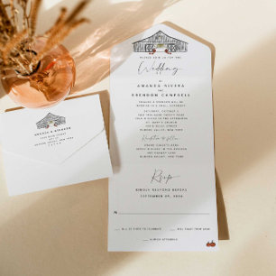 Fall Barn Kleine Zeremonie Empfang Hochzeit All In One Einladung
