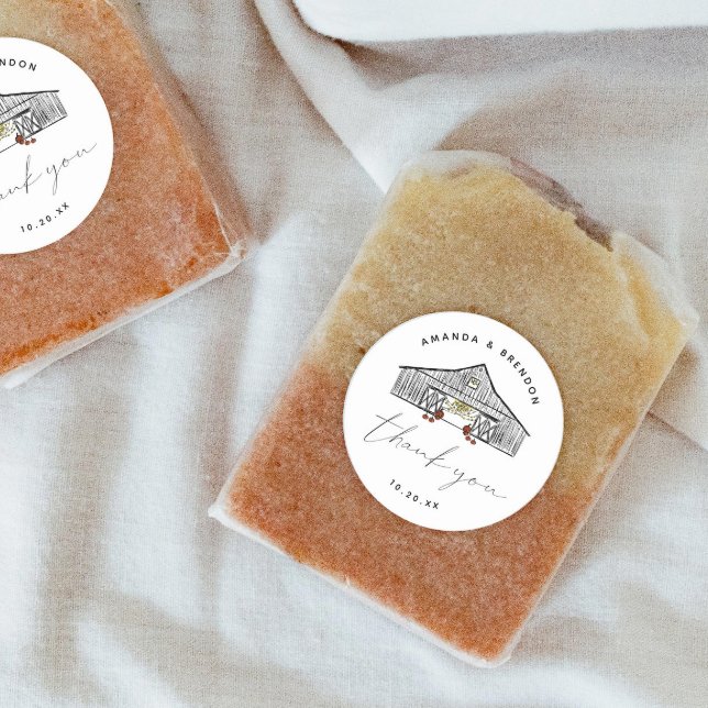 Fall Barn Pumpkins Danke Hochzeit Runder Aufkleber (Von Creator hochgeladen)