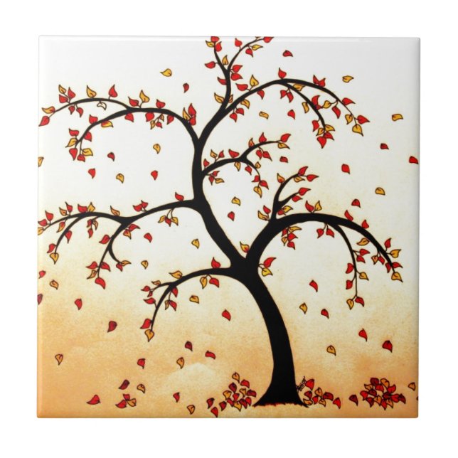 Fall-Baum-Bleistift-Zeichnen Fliese (Vorderseite)