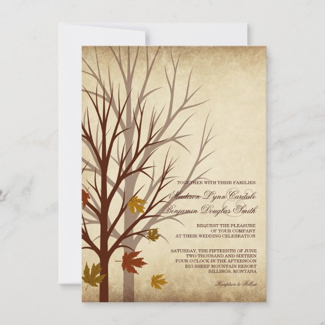 Fall-Baum-Silhouette-Herbst-Hochzeits-Einladungen Einladung (Vorderseite)