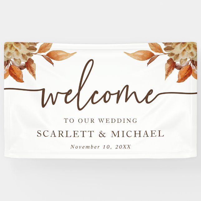 Fall Begrüßungsbanner Banner (White Fall Floral Welcome Sign Wedding Banner by Painted Paperie
)