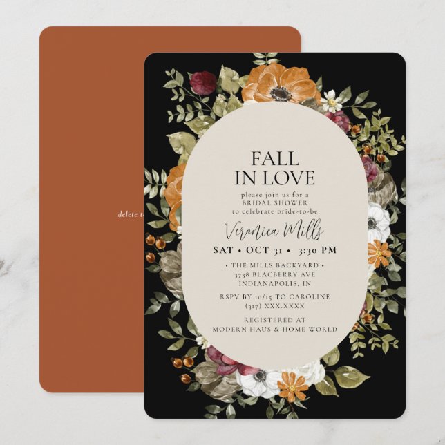 Fall Black Ivory Terracotta Brautparty Einladung (Vorne/Hinten)