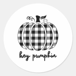 Fall Black und White Kariert Hey Pumpkin Runder Aufkleber