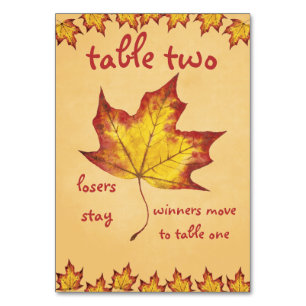 Fall-Blatt Bunco Tabellen-Karte #2 Tischnummer