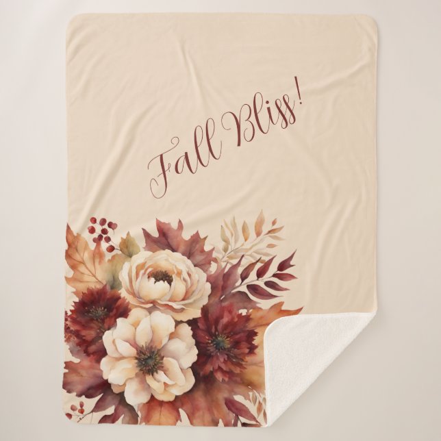 Fall Bliss-Aquarell Creme und Rote Blume- Sherpadecke (Vorderseite)