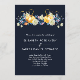 Fall Blue Floral Pumpkin Hochzeit Einladung