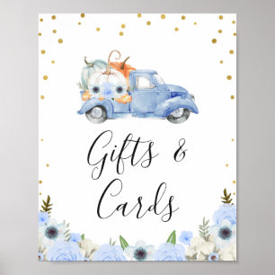 Fall Blue Floral Pumpkin Truck Baby Duschzeichen Poster