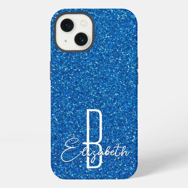 Fall Blue Glitzer Monogram Case-Mate iPhone Hülle (Rückseite)