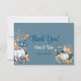Fall Blue Orange Pumpkin Peony Wedding Dankeskarte