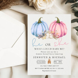 Fall Blue Pink Pumpkin Gender Reveal Party Einladung