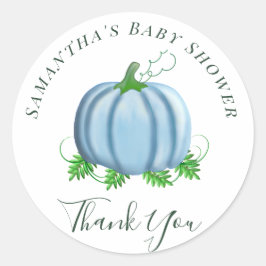 Fall Blue Pumpkin Baby Shower Boy Runder Aufkleber