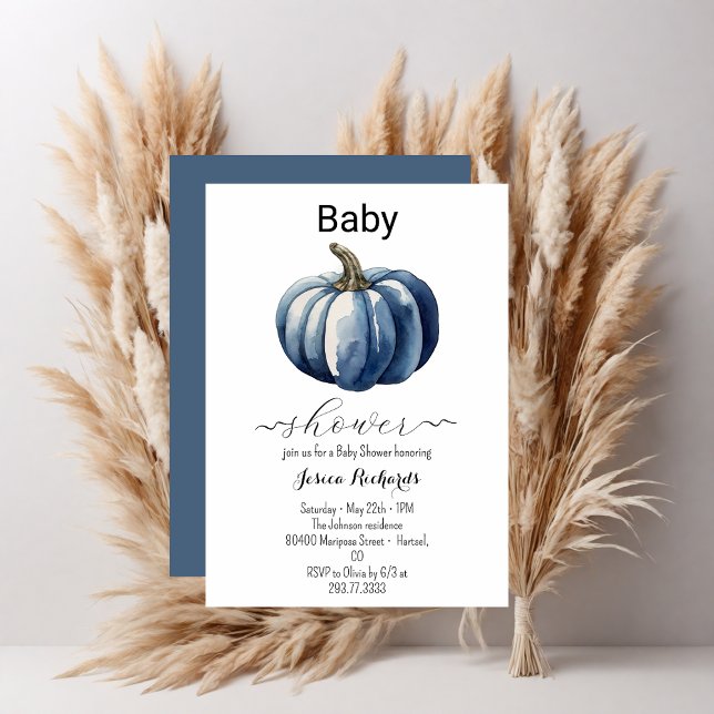 Fall Blue Pumpkin Boy Baby Dusche Einladung (Von Creator hochgeladen)