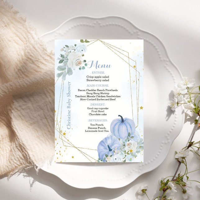 Fall Blue Pumpkin Boy Baby Dusche Party Menu Card Einladung (Von Creator hochgeladen)