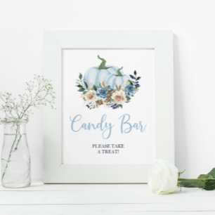 Fall Blue Pumpkin Boy Shower Candy Bar Poster