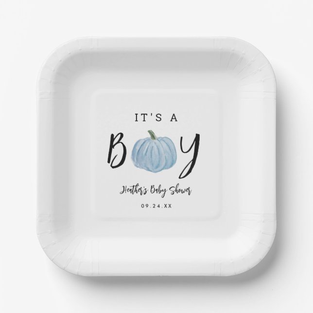 Fall Blue Pumpkin Es ist eine Baby-Dusche Pappteller (Vorderseite)