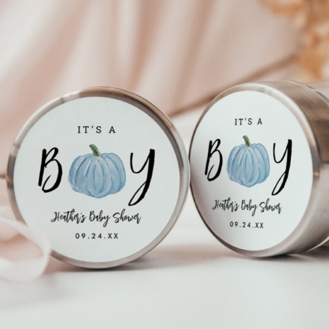 Fall Blue Pumpkin Es ist eine Baby-Dusche Runder Aufkleber (Von Creator hochgeladen)