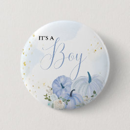 Fall Blue Pumpkin Floral Boy Baby Dusche Button