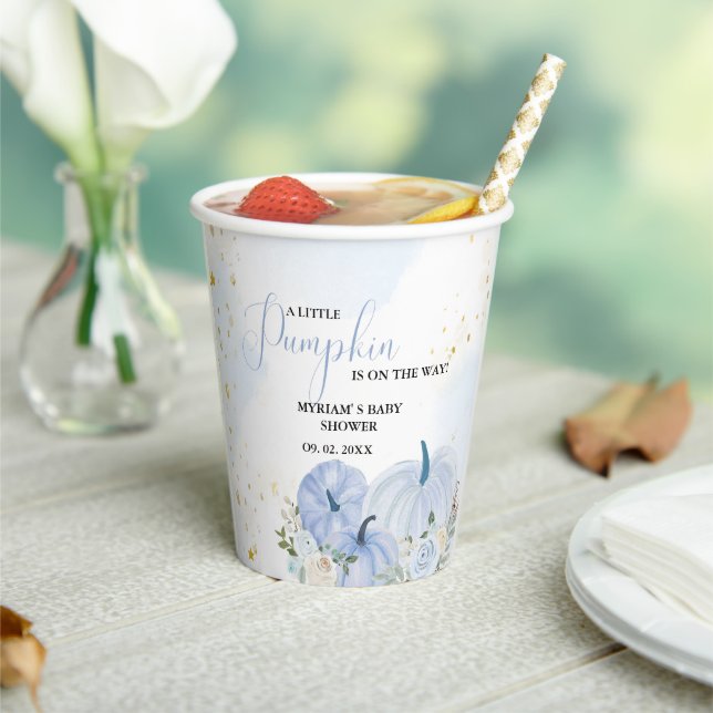 Fall Blue Pumpkin Floral Boy Baby Dusche Pappbecher (In Situ)
