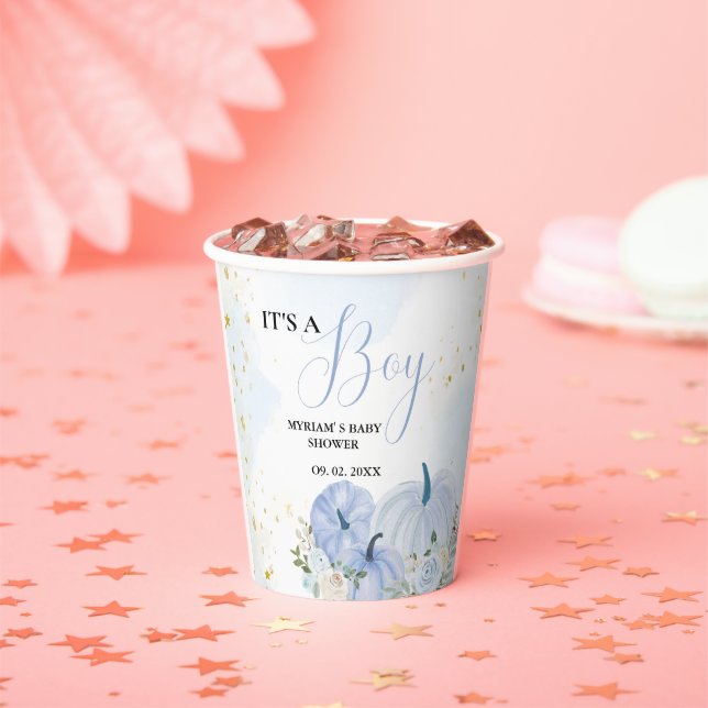 Fall Blue Pumpkin Floral Boy Baby Dusche Pappbecher (Insitu)