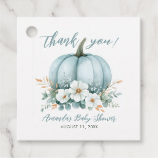 Fall Blue Pumpkin Floral Eucalyptus Baby Dusche Geschenkanhänger