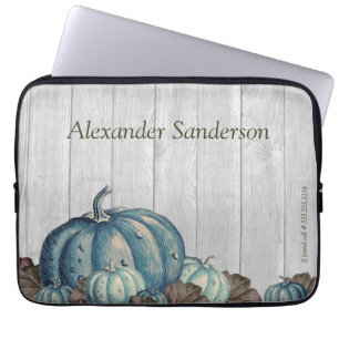 Fall Blue Pumpkin Rustic Niedlich Gray Wood Laptopschutzhülle