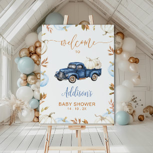 Fall Blue Pumpkin Truck Baby Dusche Begrüßungszeic Fotodruck