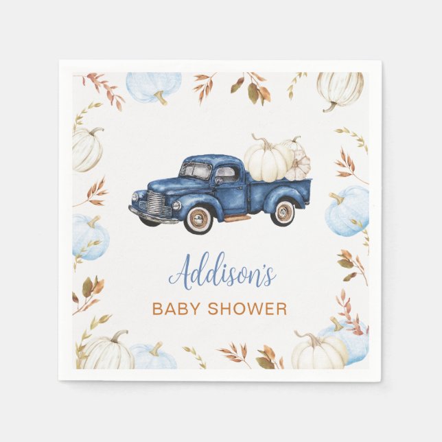Fall Blue Pumpkin Truck Baby Dusche Serviette (Vorderseite)