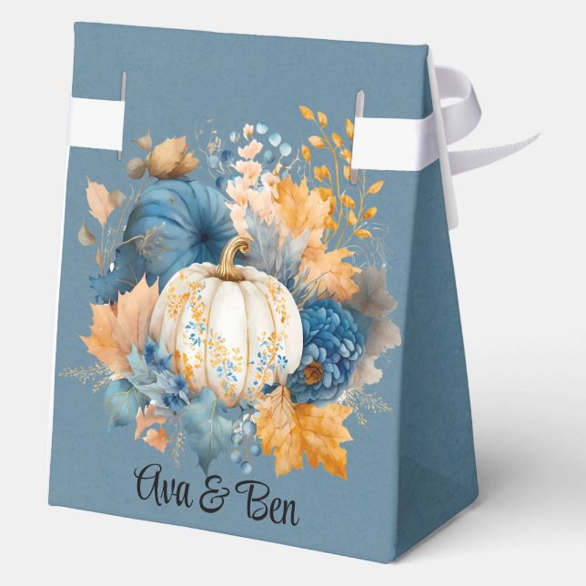 Fall Blue und Orange Pumpkin Peony Wedding Geschenkschachtel (Rückseite)