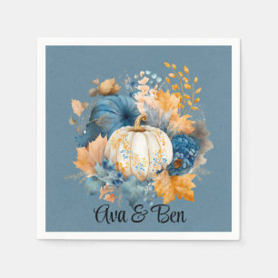 Fall Blue und Orange Pumpkin Peony Wedding Serviette