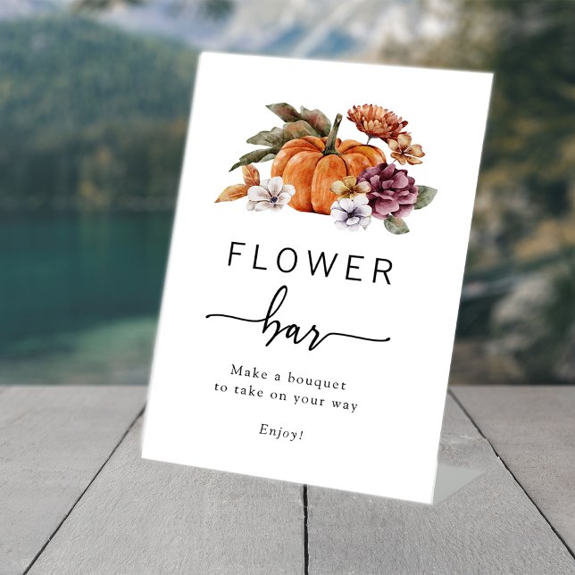 Fall-Blume Bar Sign Sockelschild (Pumpkin Floral Fall Flower Bar Table Top Pedestal Sign by Painted Paperie
)